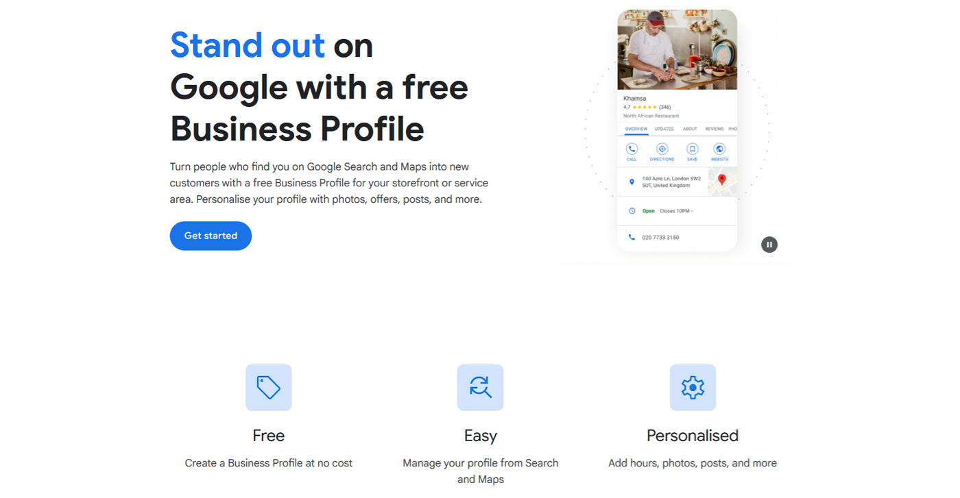 Homepage of Google Business Profile, where businesses can manage their online presence and customer engagement.