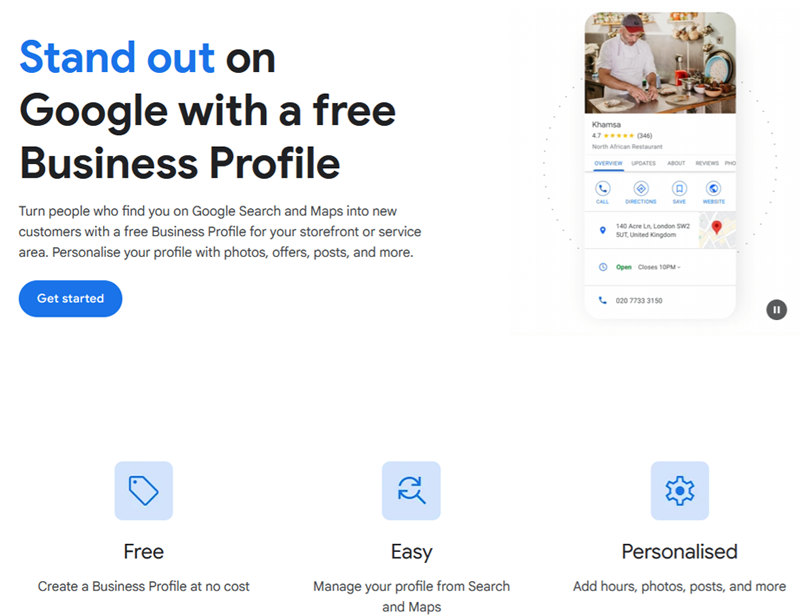 Homepage of Google Business Profile, where businesses can manage their online presence and customer engagement.